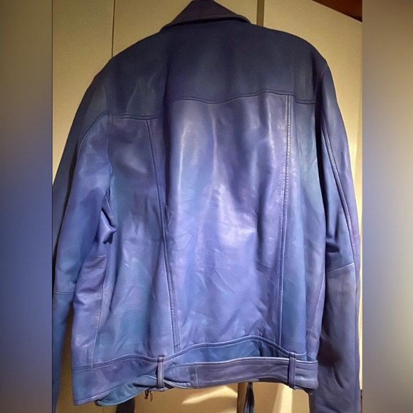 LS-54 asos Blue Distressed Leather Biker Jacket Women's Large - Picture 2 of 2